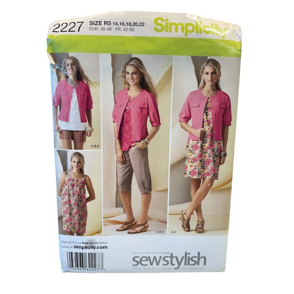 Simplicity Sewing Pattern Misses Size 14-22 2227 Dress Top Jacket Pants Shorts